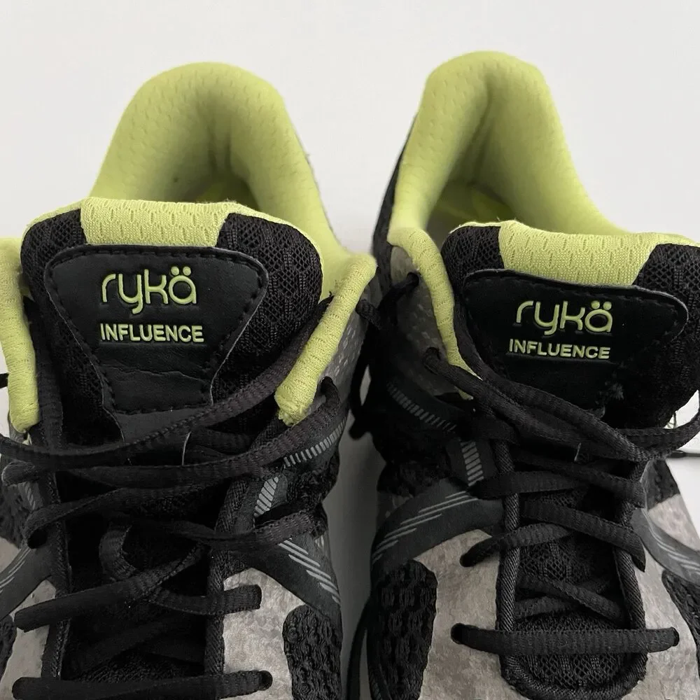 Ryka Influence Womens Training Shoes Black Grey Lime Green sz 9M Studio Dance